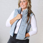 Eleri Denim Feel Zip Up Puffer Vest