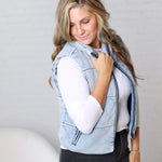Eleri Denim Feel Zip Up Puffer Vest FINAL SALE