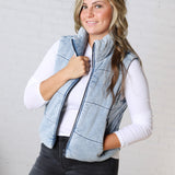 Eleri Denim Feel Zip Up Puffer Vest FINAL SALE