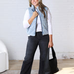 Eleri Denim Feel Zip Up Puffer Vest