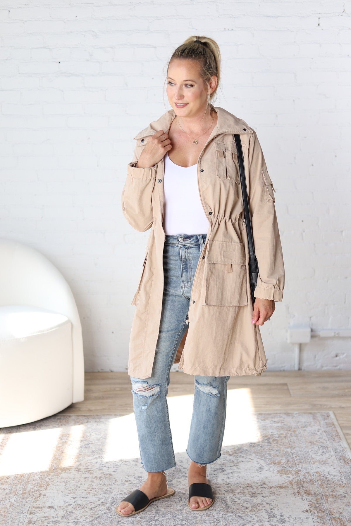 Eliana Nylon Anorak Windbreaker - Taupe - FINAL SALE