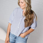 Elina Pinstripe Seersucker Dolman - Blue