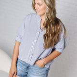 Elina Pinstripe Seersucker Dolman - Blue