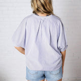 Elina Pinstripe Seersucker Dolman - Blue