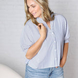 Elina Pinstripe Seersucker Dolman - Blue