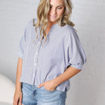 Elina Pinstripe Seersucker Dolman - Blue