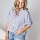 Elina Pinstripe Seersucker Dolman - Blue