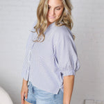 Elina Pinstripe Seersucker Dolman - Blue