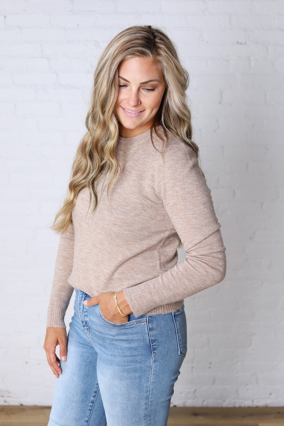 Elise Wool Blended Crewneck Sweater - Mushroom