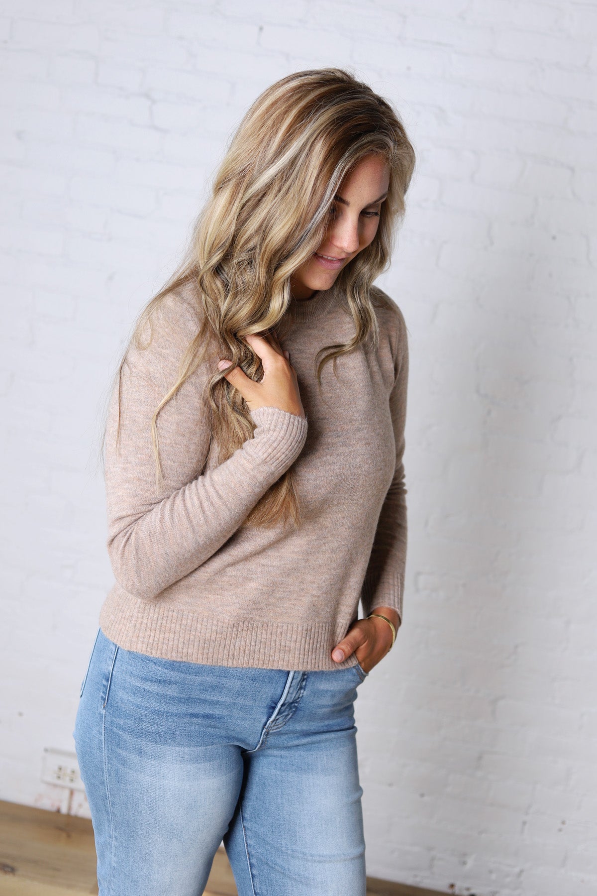 Elise Wool Blended Crewneck Sweater - Mushroom