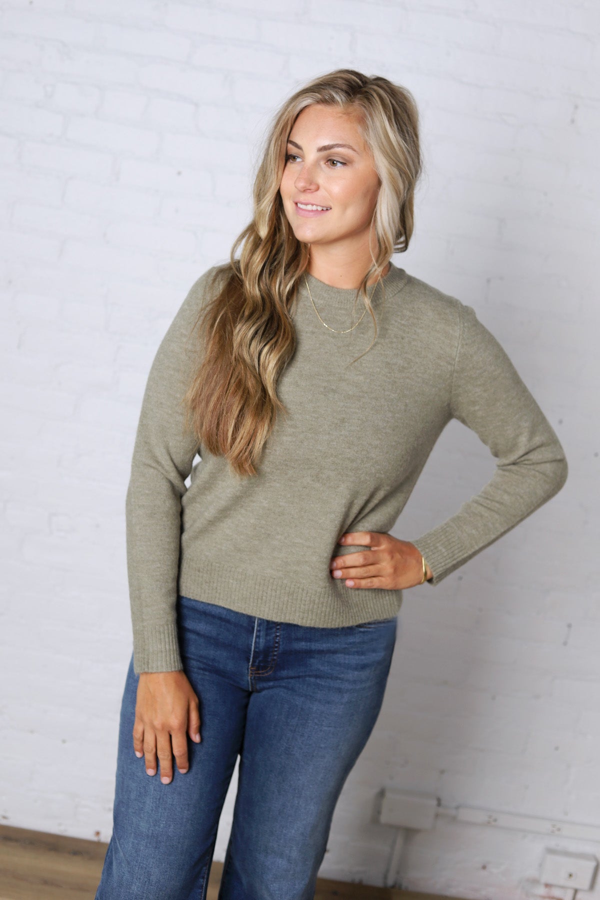Elise Wool Blended Crewneck Sweater - Sage