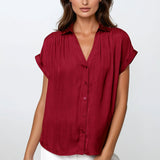 Ellara Short Sleeve Blouse - Crimson