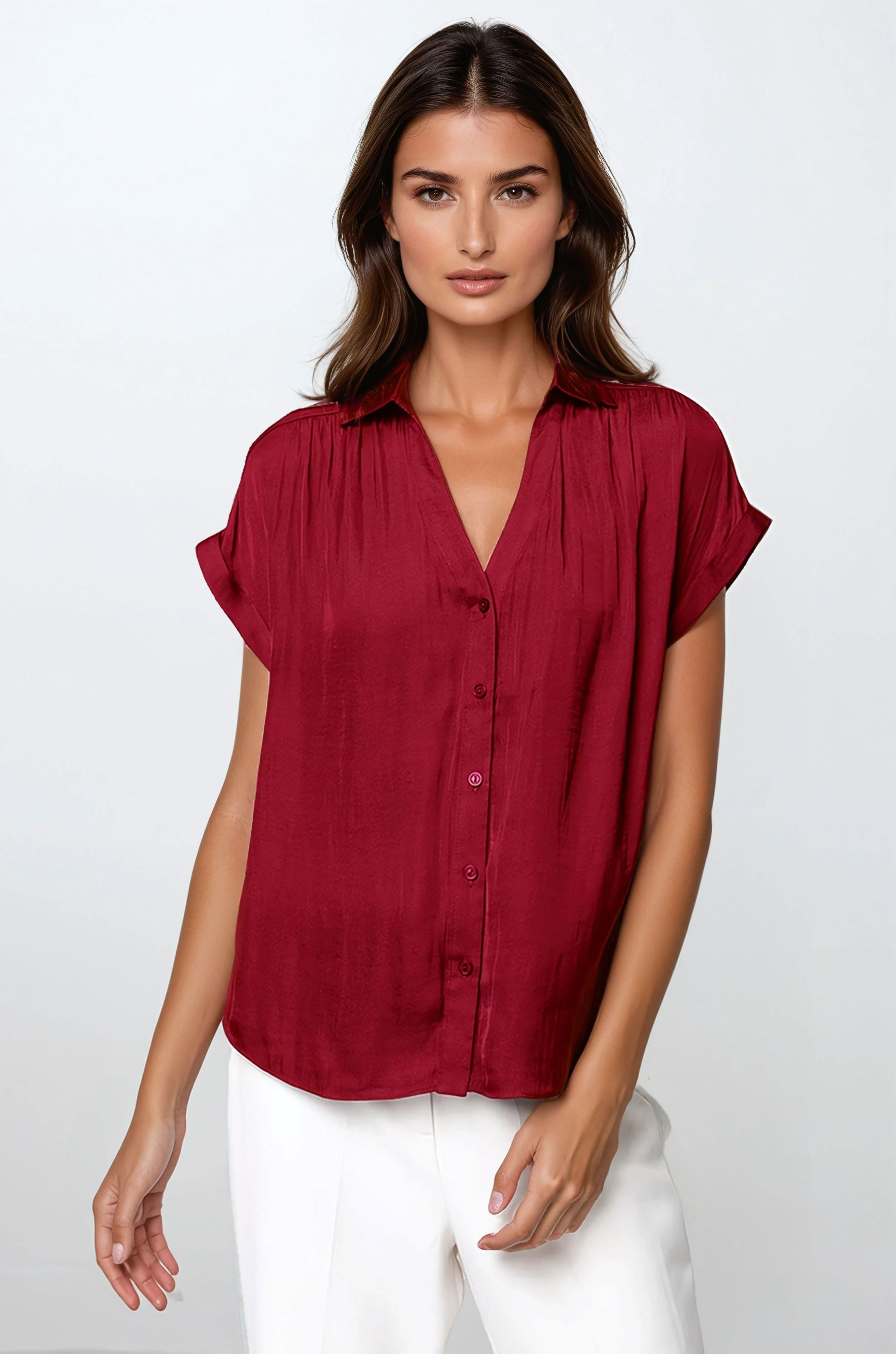 Ellara Short Sleeve Blouse - Crimson