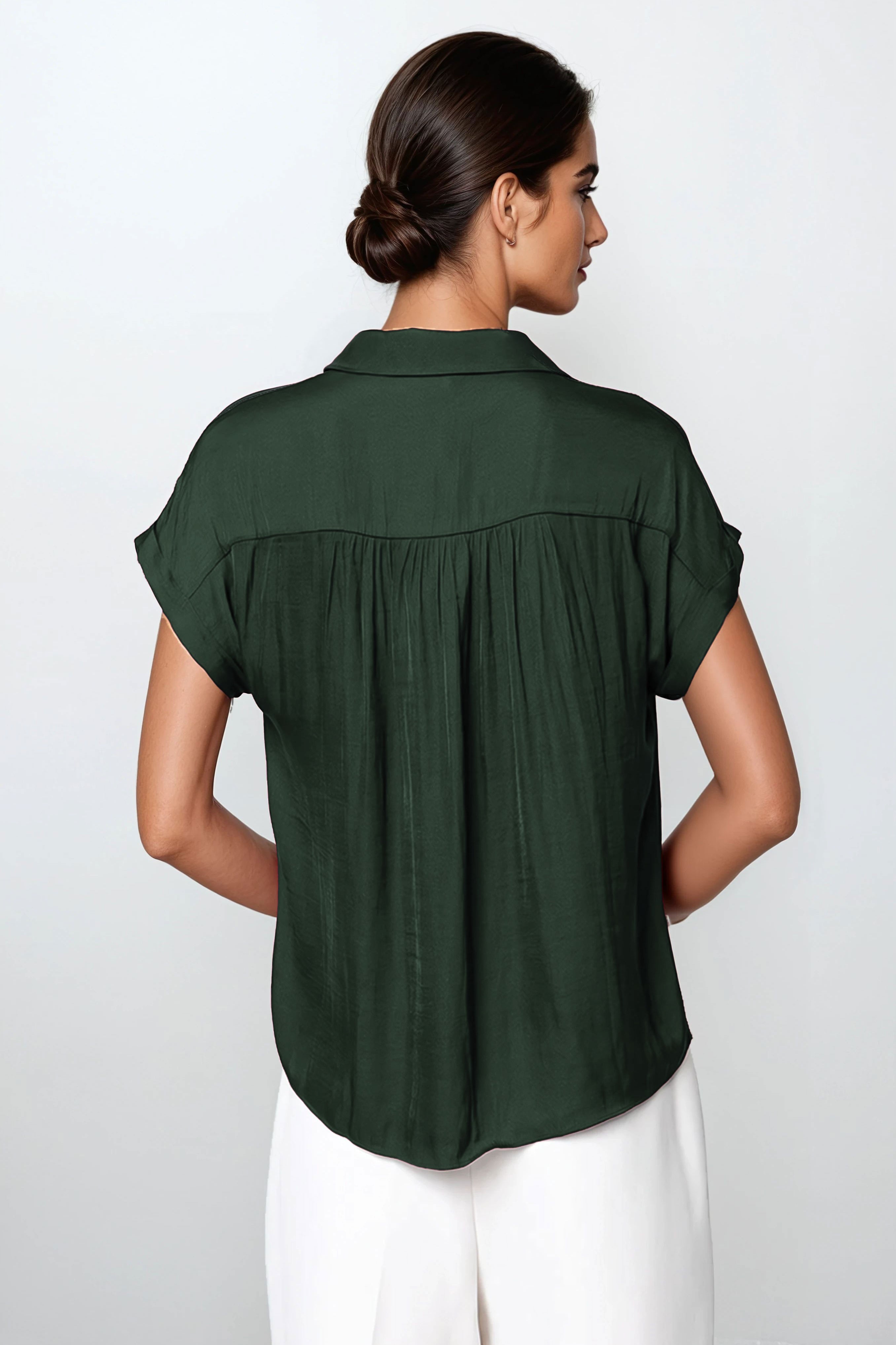 Ellara Short Sleeve Blouse - Forest Green