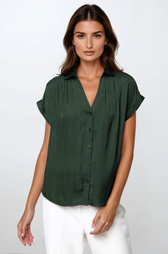 Ellara Short Sleeve Blouse - Forest Green