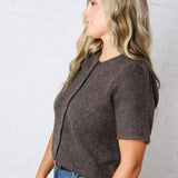 Ellery Puff Sleeve Sweater Cardigan - Brown