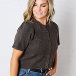 Ellery Puff Sleeve Sweater Cardigan - Brown