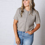Ellery Puff Sleeve Sweater Cardigan - Charcoal Mocha