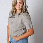 Ellery Puff Sleeve Sweater Cardigan - Charcoal Mocha
