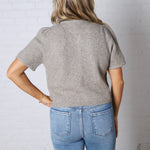 Ellery Puff Sleeve Sweater Cardigan - Charcoal Mocha