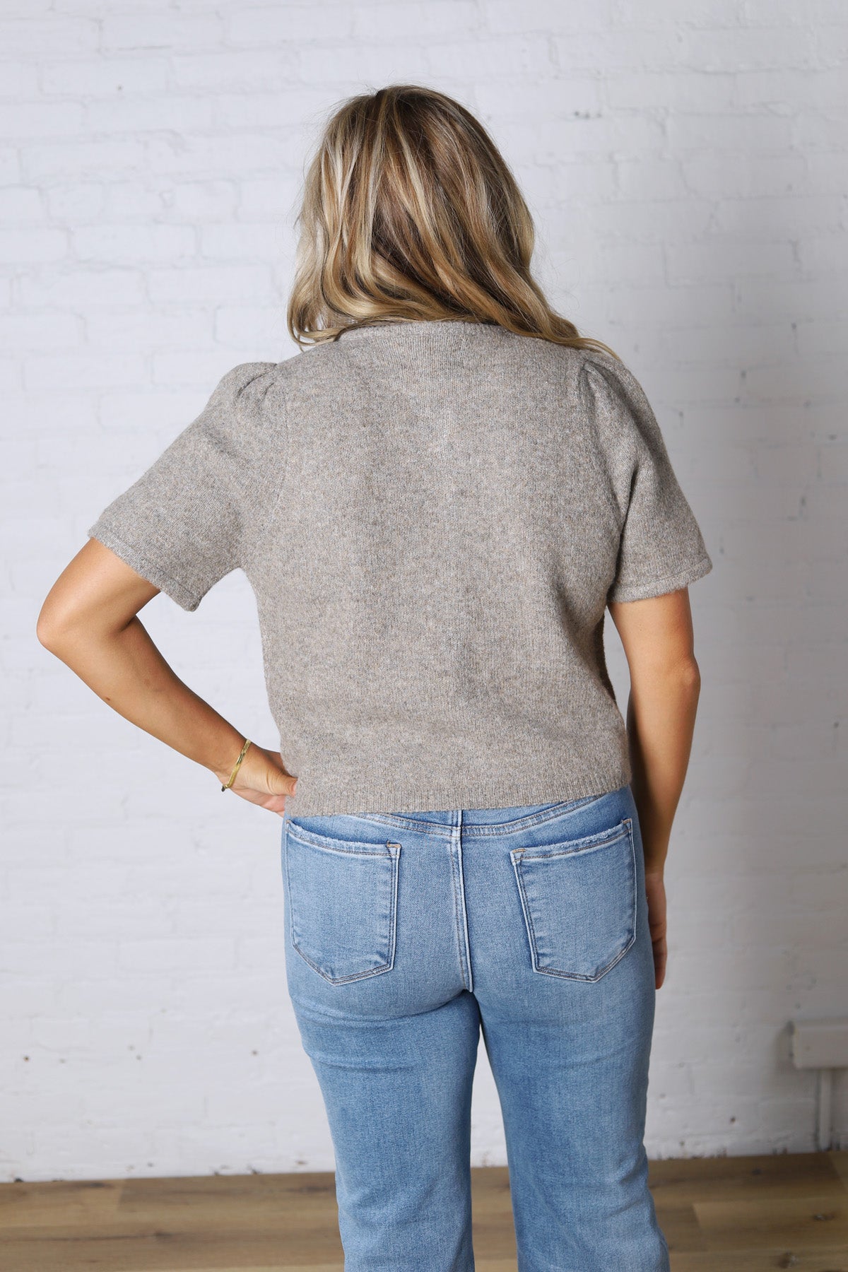 Ellery Puff Sleeve Sweater Cardigan - Charcoal Mocha