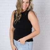 Elodie Ribbed Knit Tank - Black