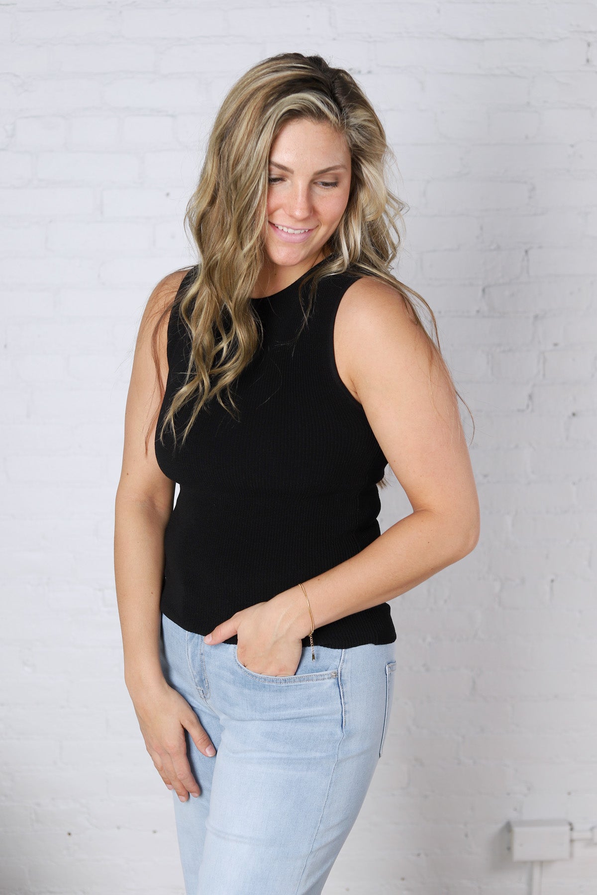 Elodie Ribbed Knit Tank - Black