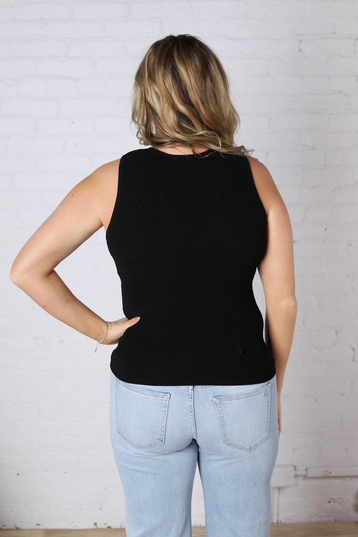 Elodie Ribbed Knit Tank - Black