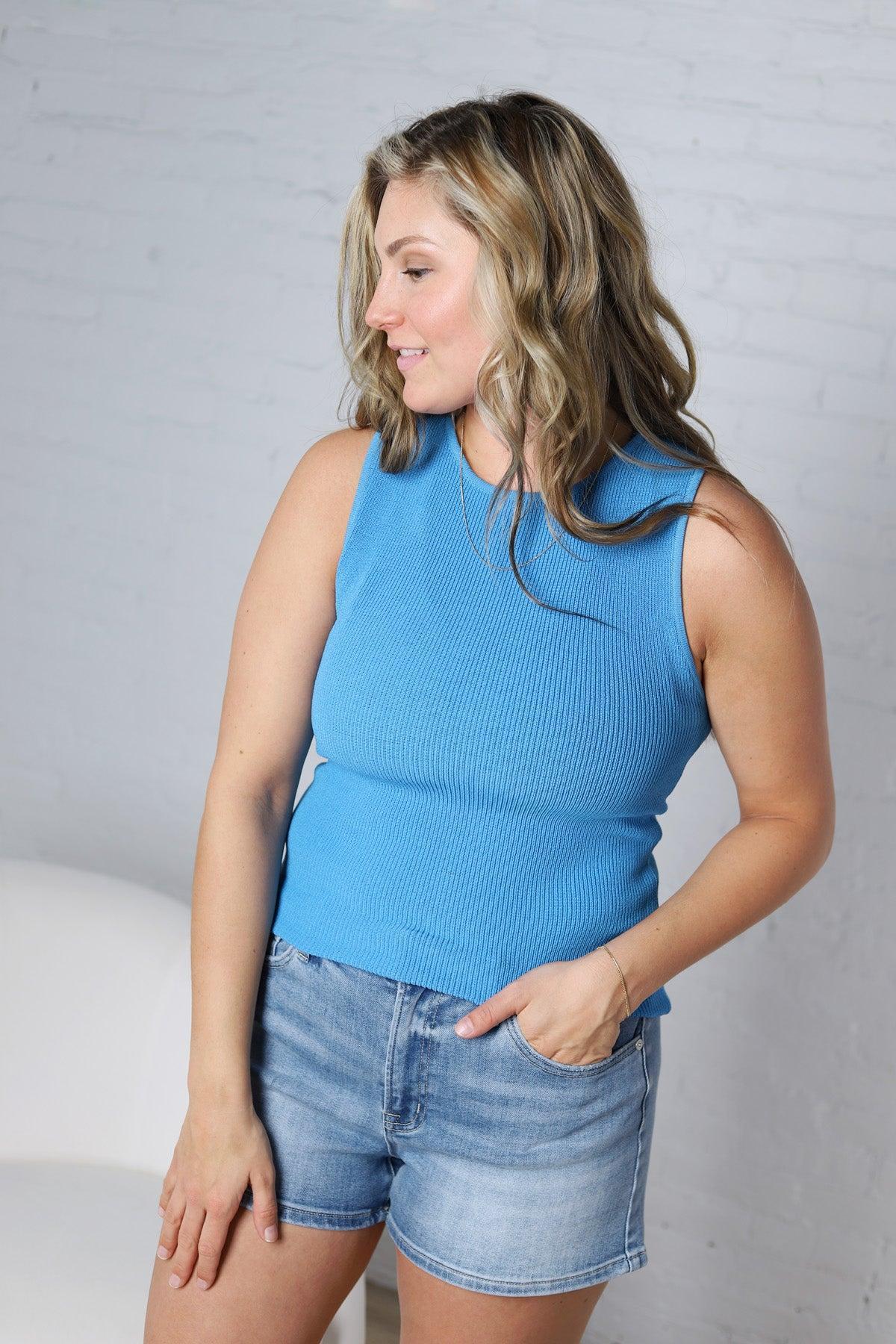 Elodie Ribbed Knit Tank - Blue