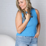 Elodie Ribbed Knit Tank - Blue