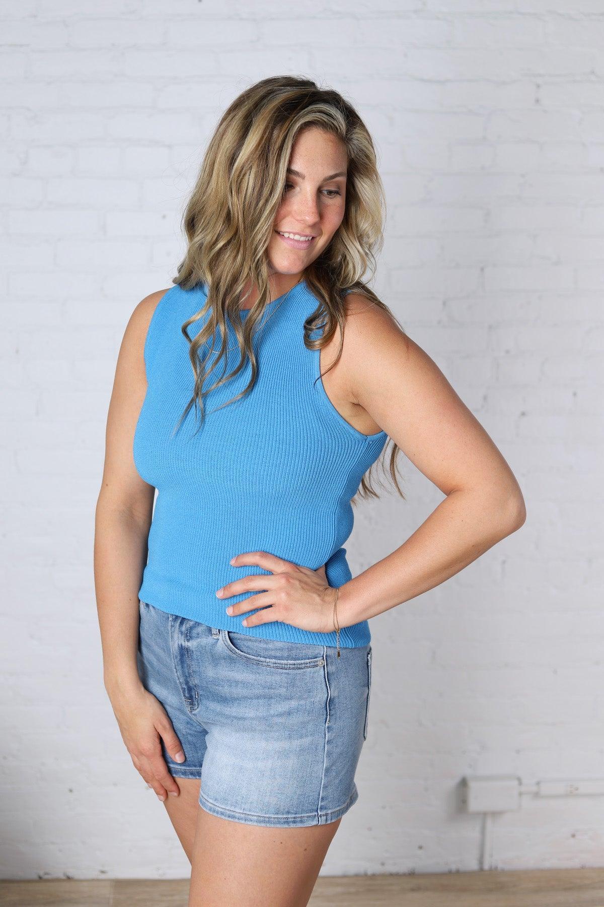 Elodie Ribbed Knit Tank - Blue FINAL SALE