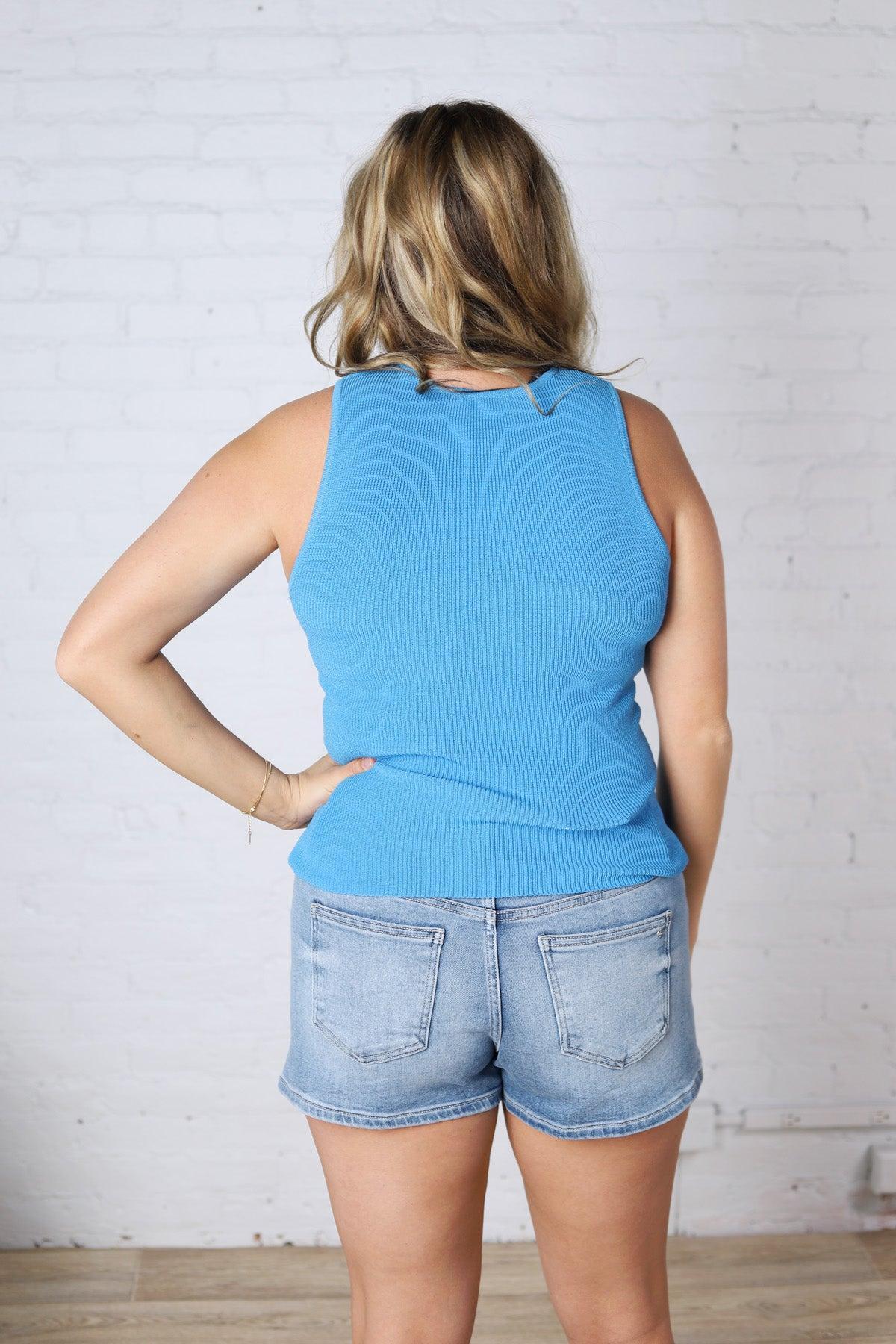 Elodie Ribbed Knit Tank - Blue FINAL SALE