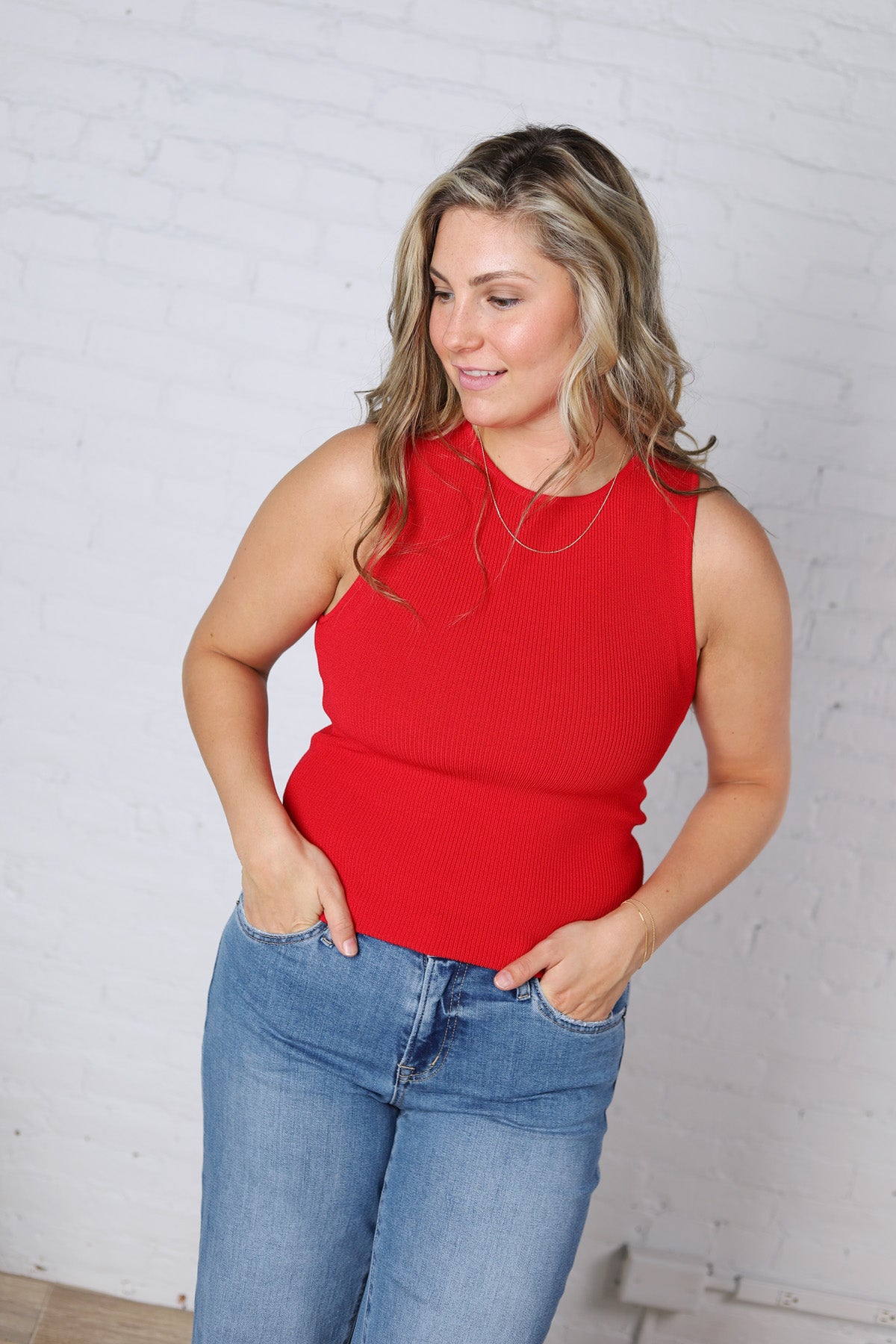 Elodie Ribbed Knit Tank - Red