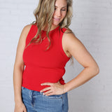 Elodie Ribbed Knit Tank - Red