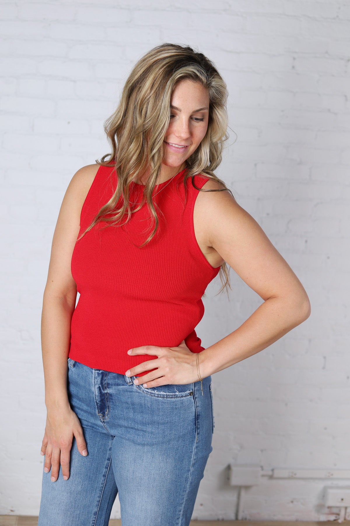 Elodie Ribbed Knit Tank - Red