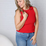 Elodie Ribbed Knit Tank - Red