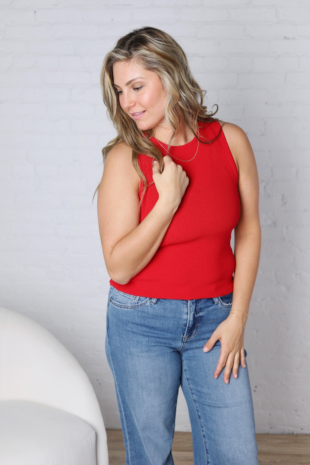 Elodie Ribbed Knit Tank - Red