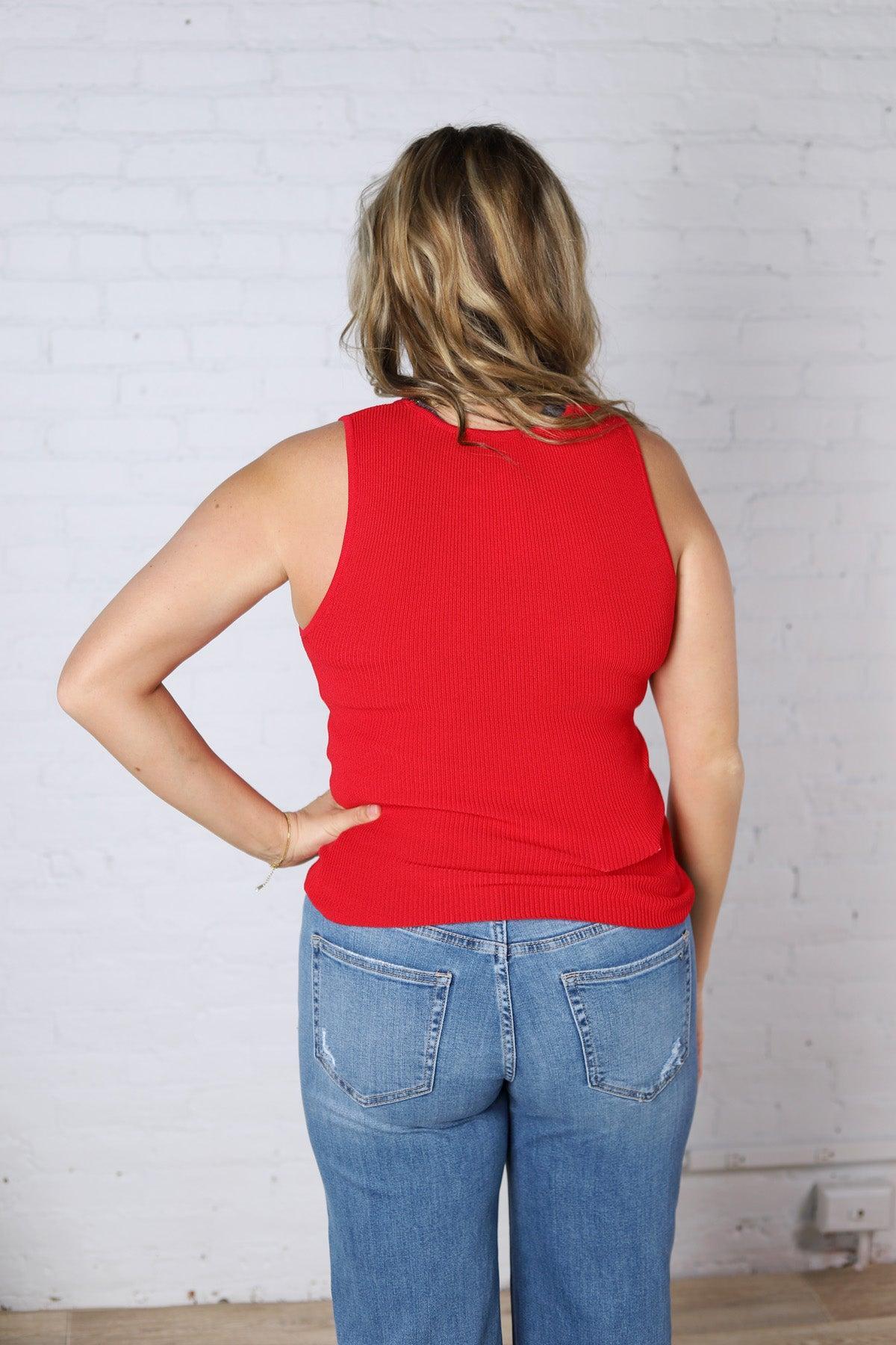 Elodie Ribbed Knit Tank - Red