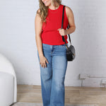 Elodie Ribbed Knit Tank - Red