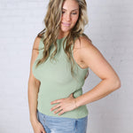 Elodie Ribbed Knit Tank - Sage Green