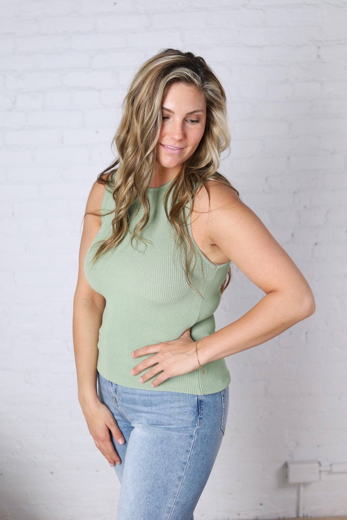 Elodie Ribbed Knit Tank - Sage Green FINAL SALE
