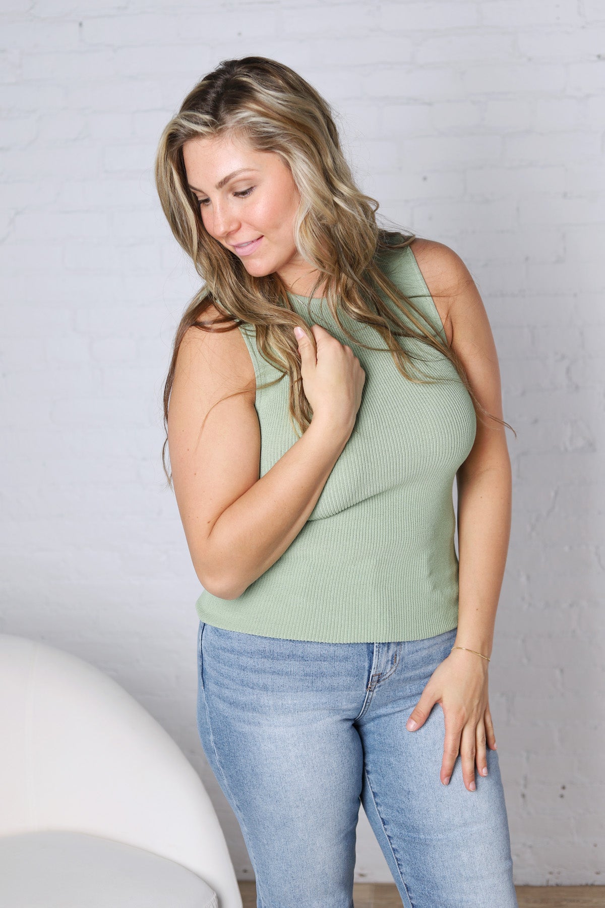 Elodie Ribbed Knit Tank - Sage Green FINAL SALE