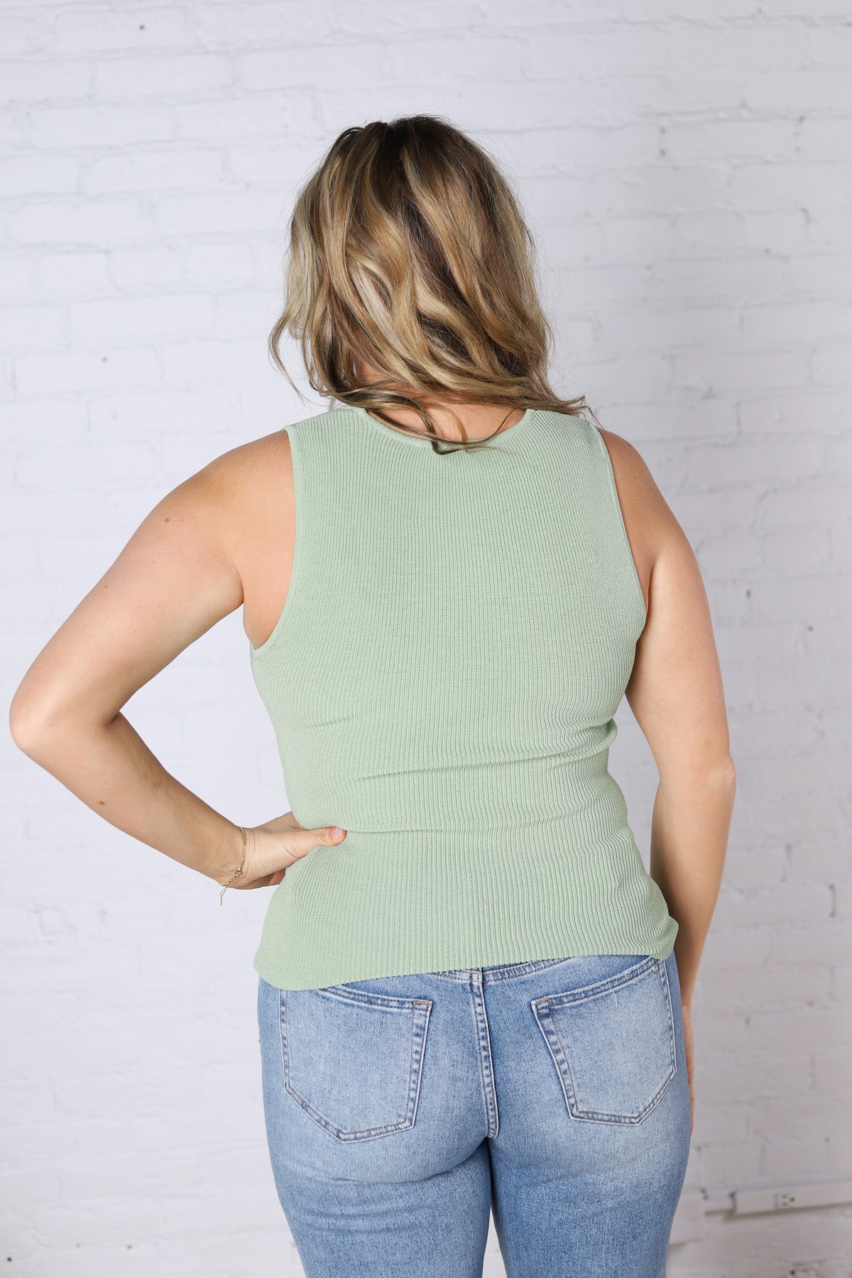 Elodie Ribbed Knit Tank - Sage Green FINAL SALE