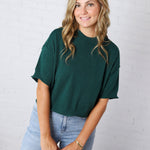 Elodie Round Neck Short Sleeve Sweater - Juniper Green