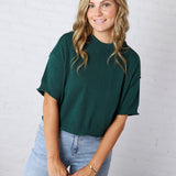Elodie Round Neck Short Sleeve Sweater - Juniper Green