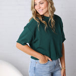 Elodie Round Neck Short Sleeve Sweater - Juniper Green