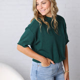 Elodie Round Neck Short Sleeve Sweater - Juniper Green