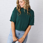 Elodie Round Neck Short Sleeve Sweater - Juniper Green