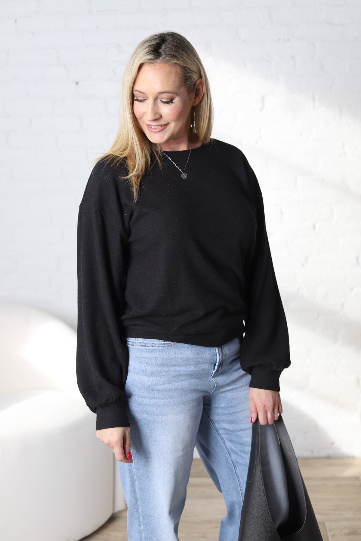 Eloise Round Neck Balloon Sleeve Sweatshirt