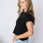 Elowen Textured Lightweight Dolman Sweater Top - Black/Ivory FINAL SALE